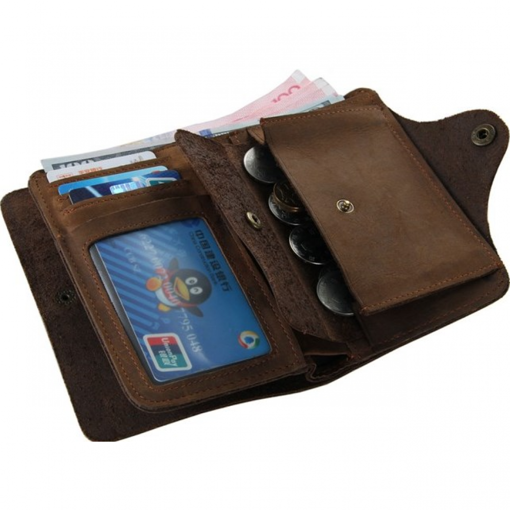 Чоловічий гаманець на кнопці з натуральної шкіри рудий темний Vintage