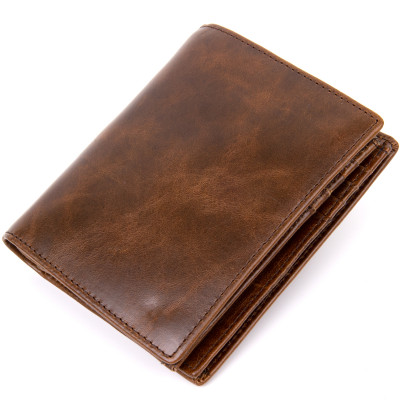Мужской кошелек без застежки из натуральной кожи коричневый Vintage
