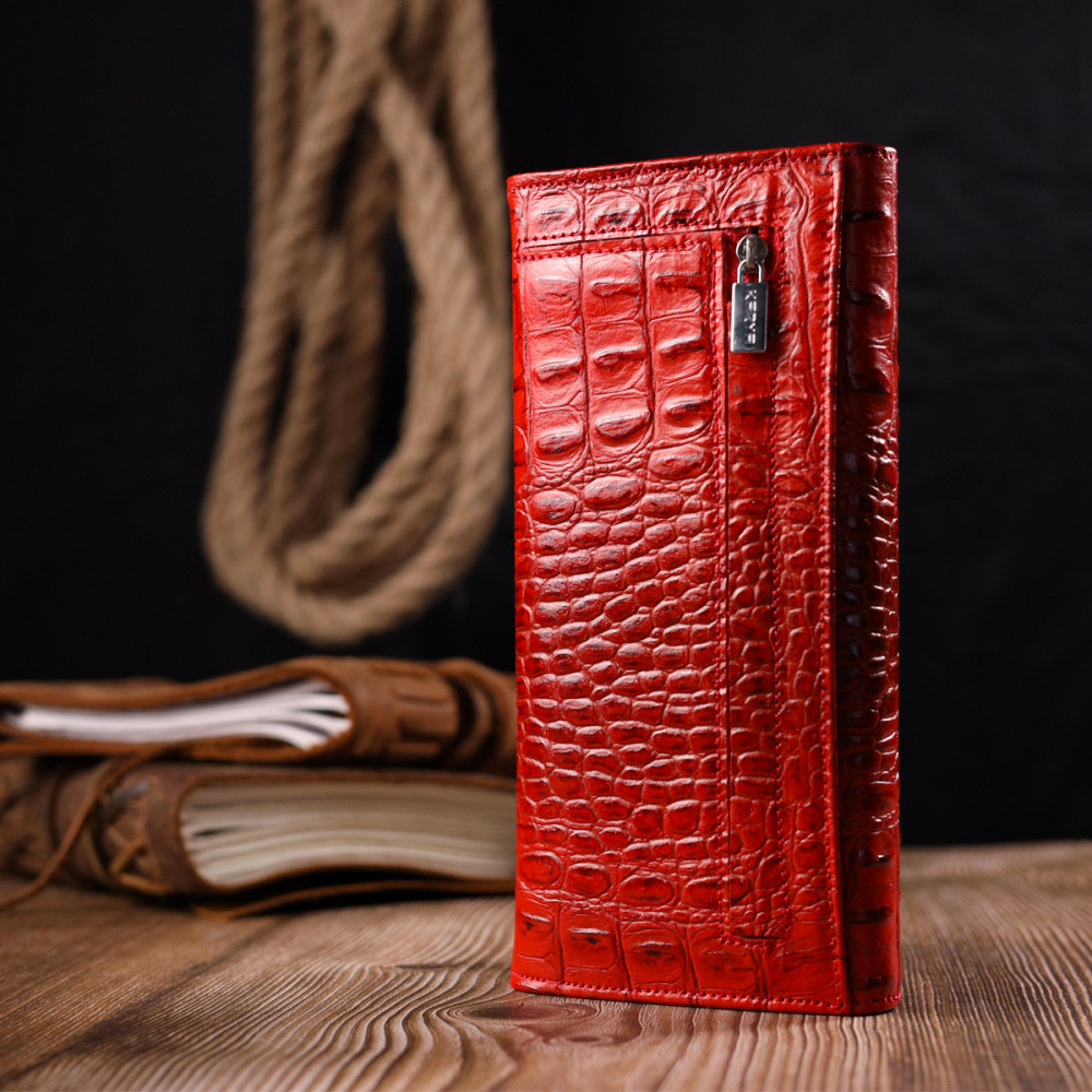 Жіночий гаманець на кнопці з натуральної шкіри червоний Karya