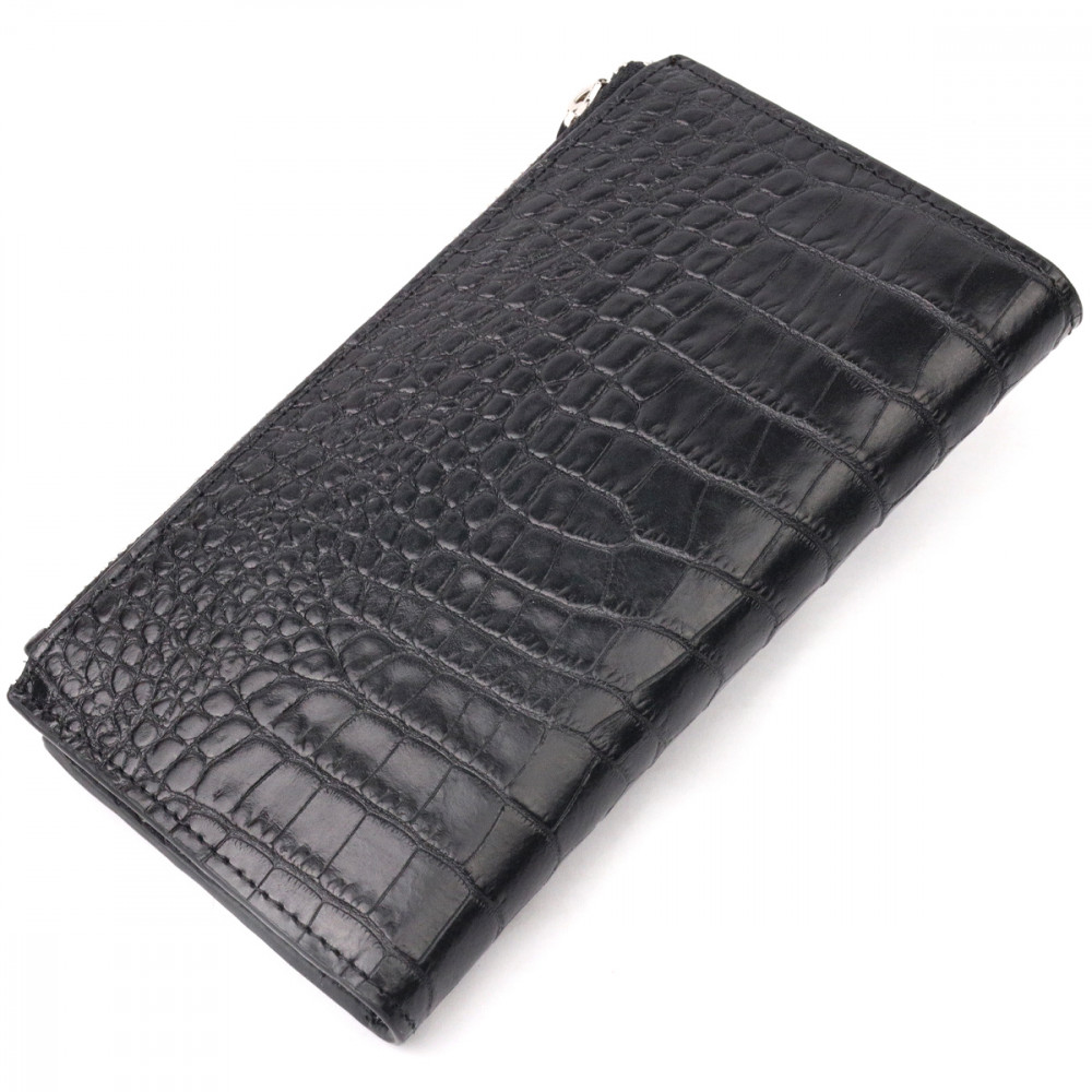 Жіночий гаманець на кнопці (блискавці) з натуральної шкіри чорний Karya