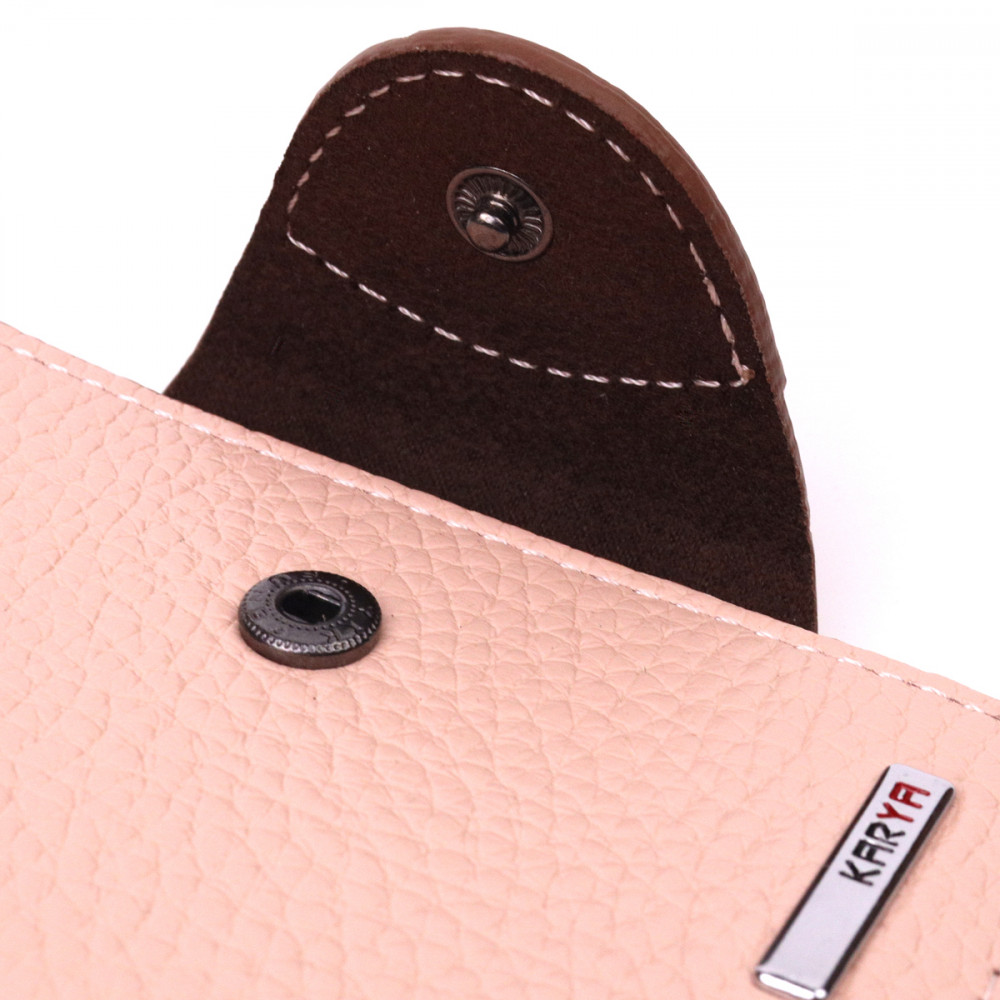 Жіночий гаманець на кнопці з натуральної шкіри рожевий Karya