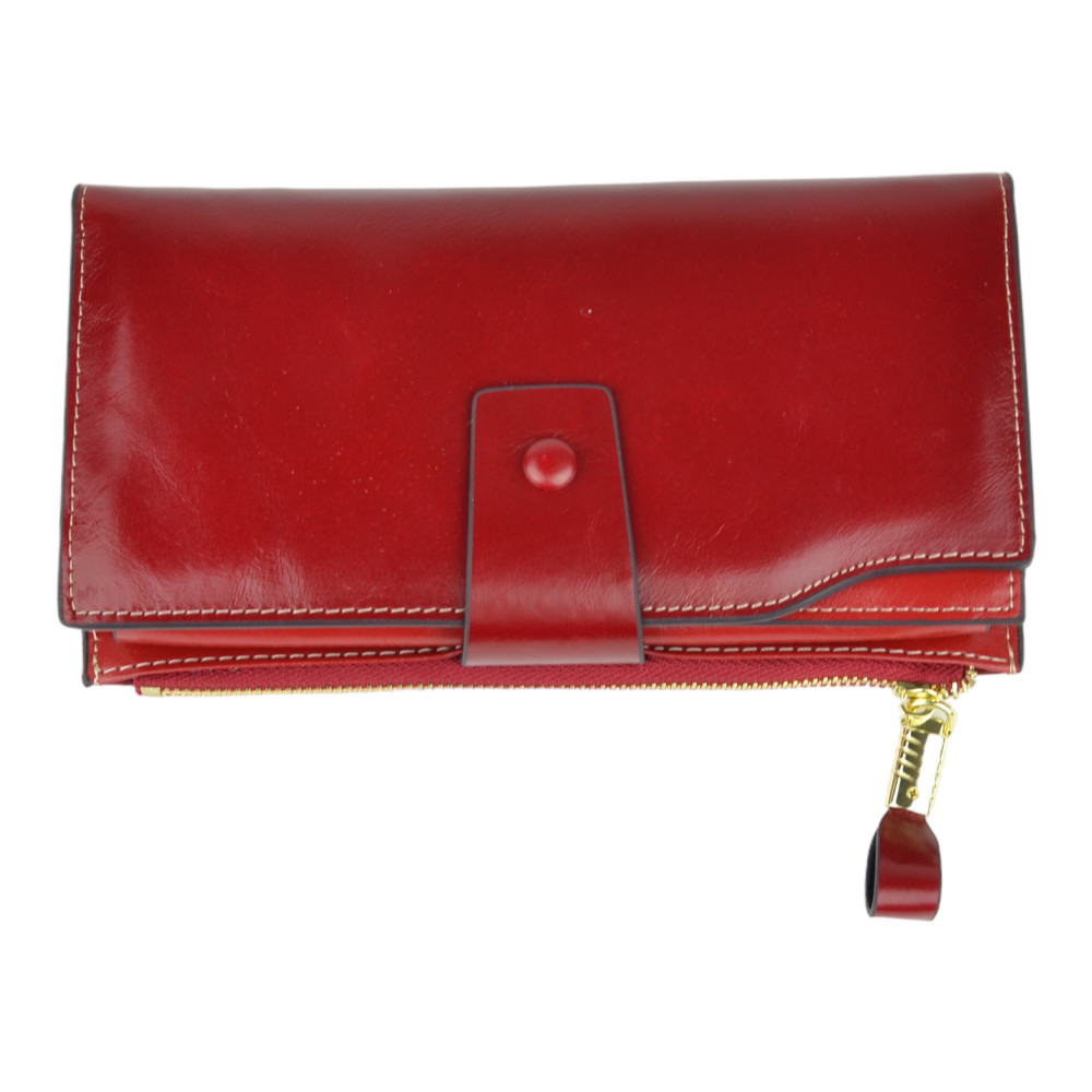 Жіночий гаманець на кнопці, на блискавці з натуральної шкіри червоний