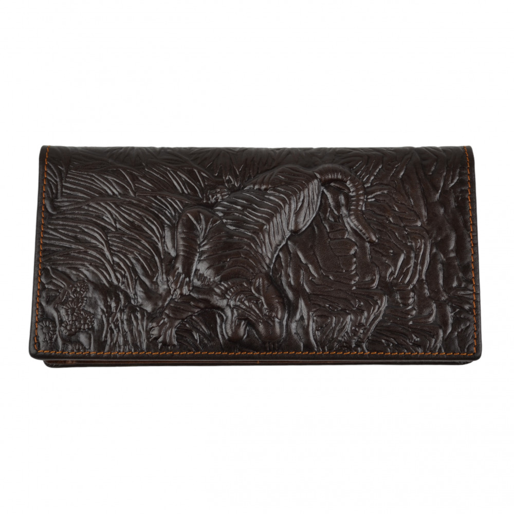 Мужской кошелек без застежки из натуральной кожи шоколад