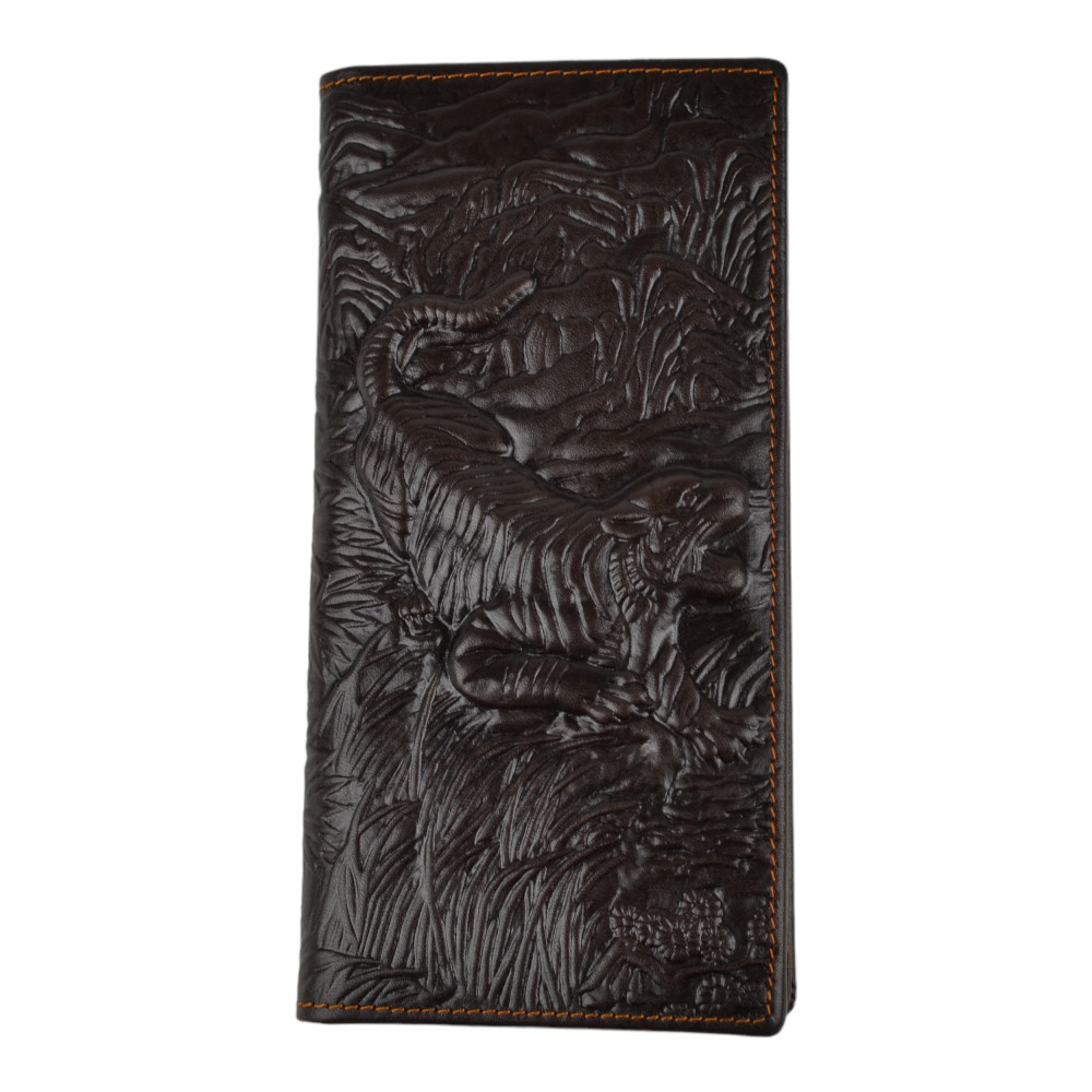 Мужской кошелек без застежки из натуральной кожи шоколад