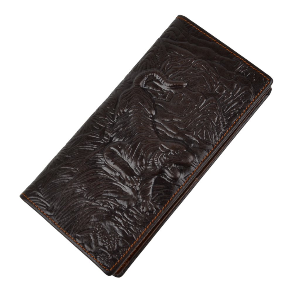 Мужской кошелек без застежки из натуральной кожи шоколад