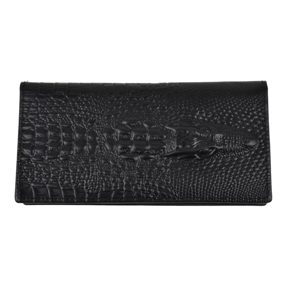 Мужской кошелек без застежки из натуральной кожи черный