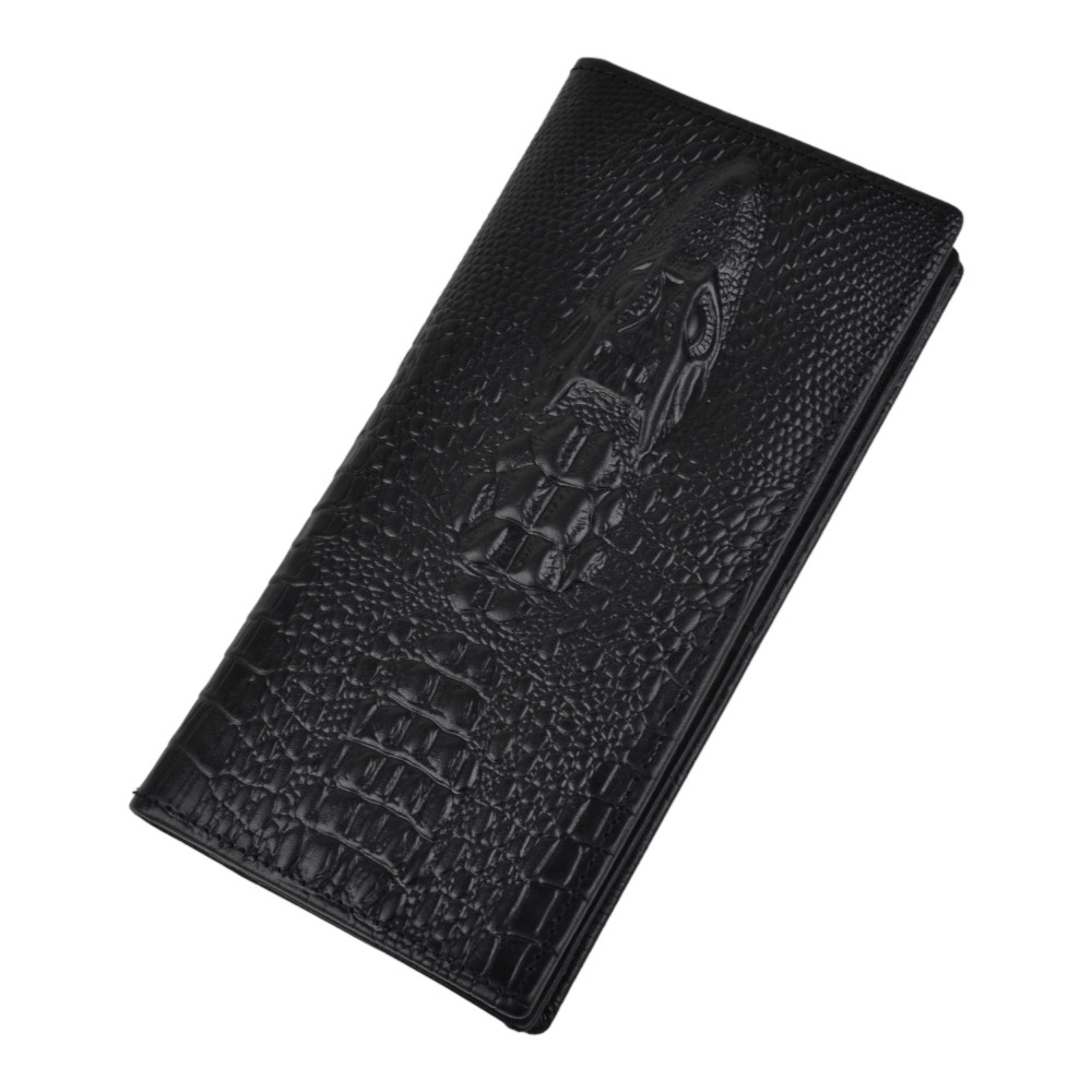 Мужской кошелек без застежки из натуральной кожи черный