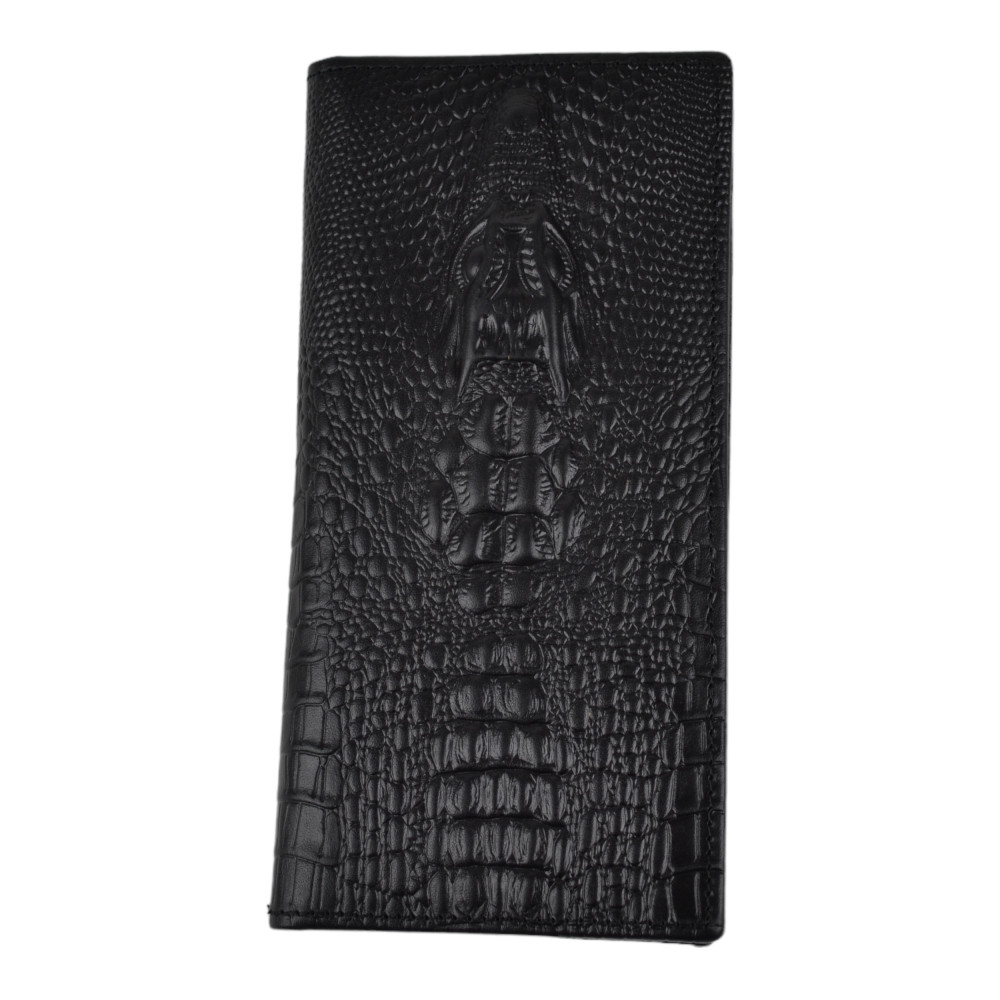 Мужской кошелек без застежки из натуральной кожи черный