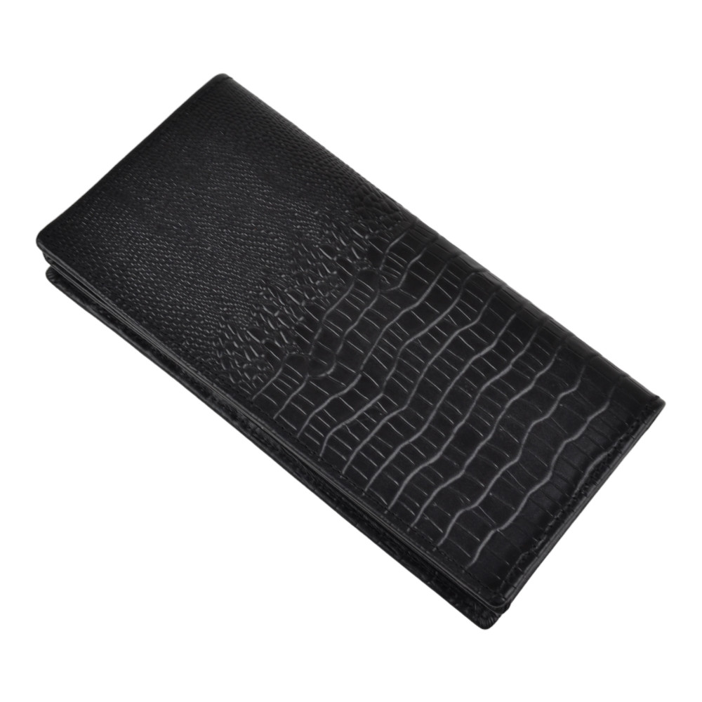 Мужской кошелек без застежки из натуральной кожи черный