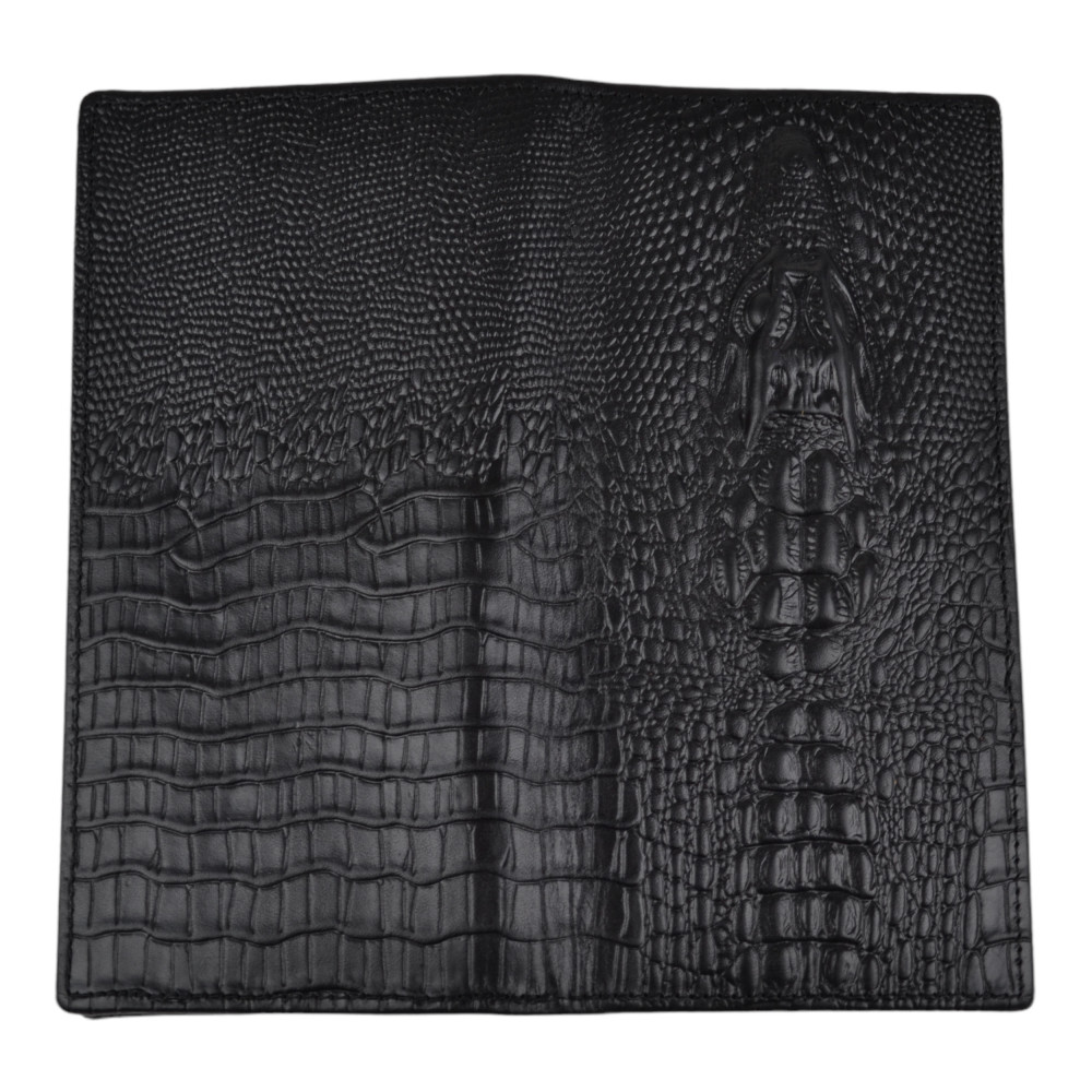 Мужской кошелек без застежки из натуральной кожи черный