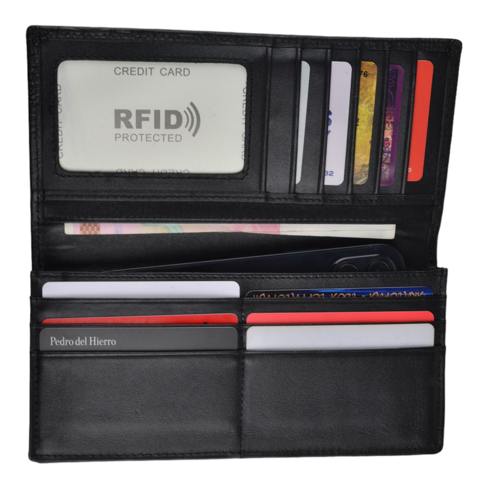 Мужской кошелек без застежки из натуральной кожи черный