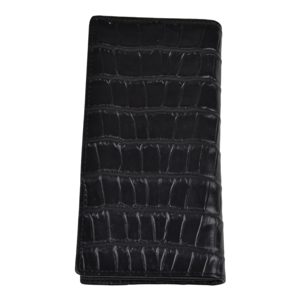 Мужской кошелек без застежки из натуральной кожи черный