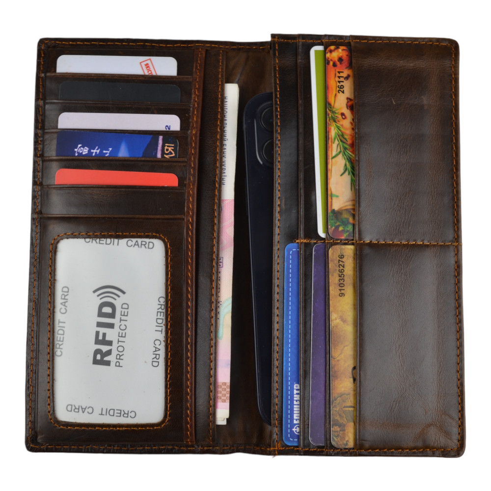 Чоловічий гаманець без застібки з натуральної шкіри шоколад