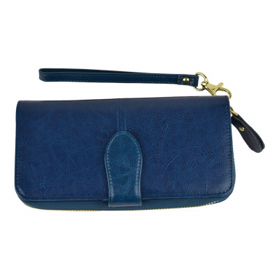 Жіночий гаманець на блискавці з натуральної шкіри синій