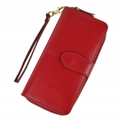 Жіночий гаманець на блискавці з натуральної шкіри червоний