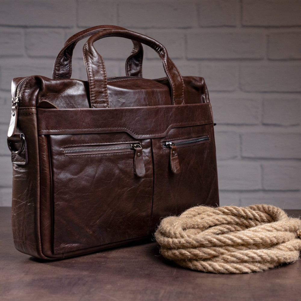 Чоловічий портфель з натуральної шкіри рудий темний Vintage