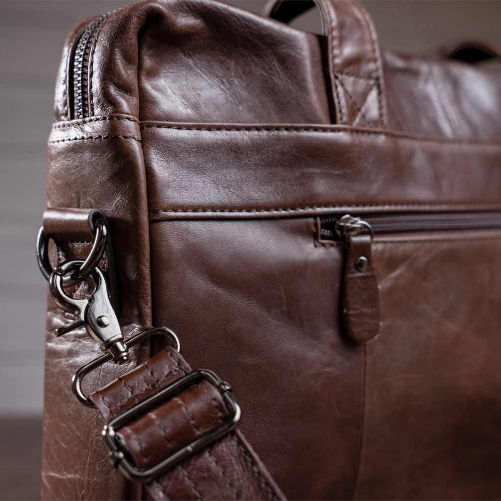 Чоловічий портфель з натуральної шкіри рудий темний Vintage