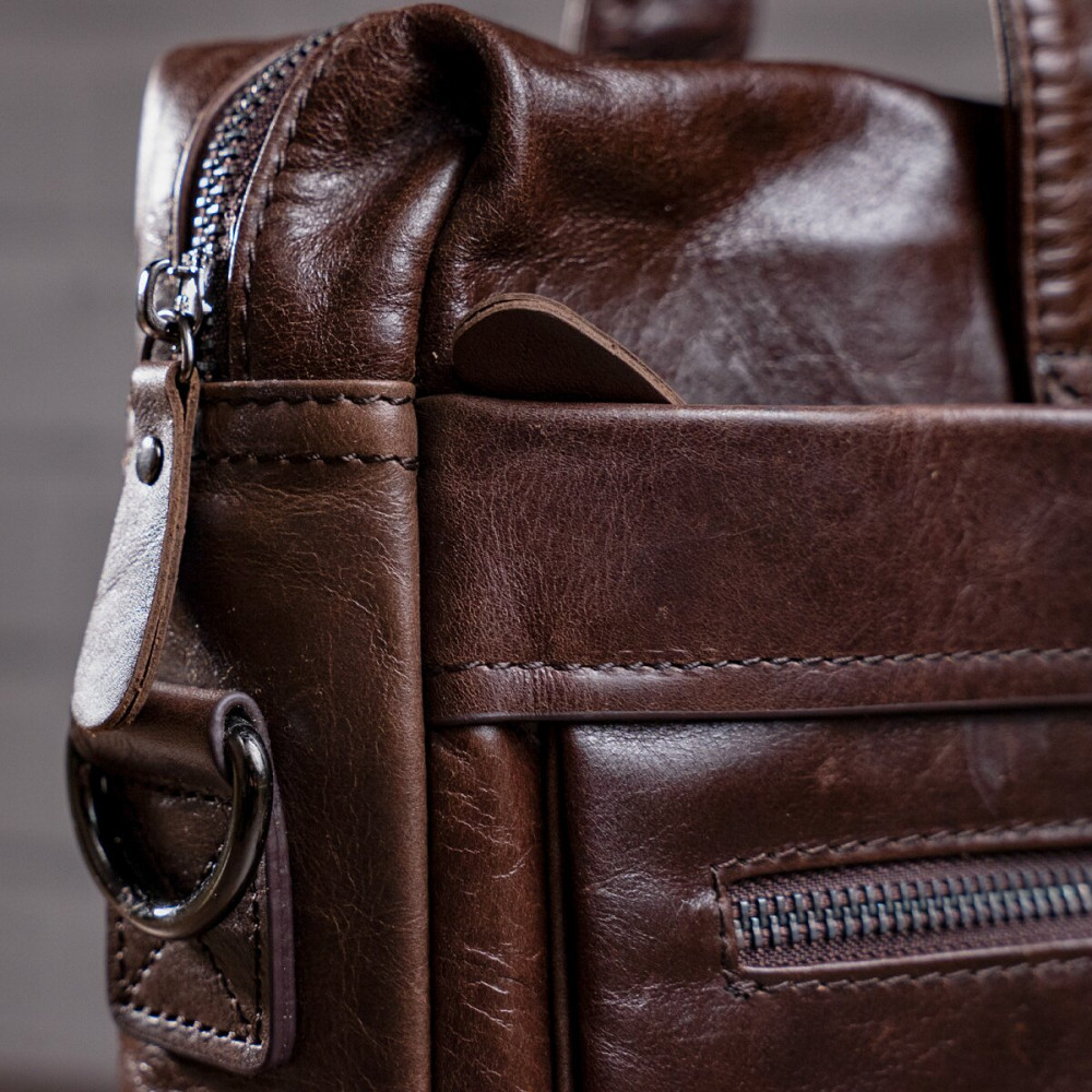 Чоловічий портфель з натуральної шкіри рудий темний Vintage