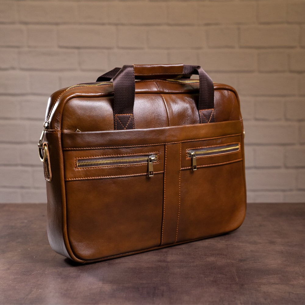 Чоловічий портфель з натуральної шкіри рудий темний Vintage
