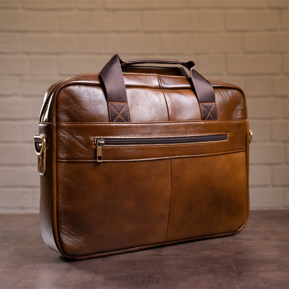 Чоловічий портфель з натуральної шкіри рудий темний Vintage