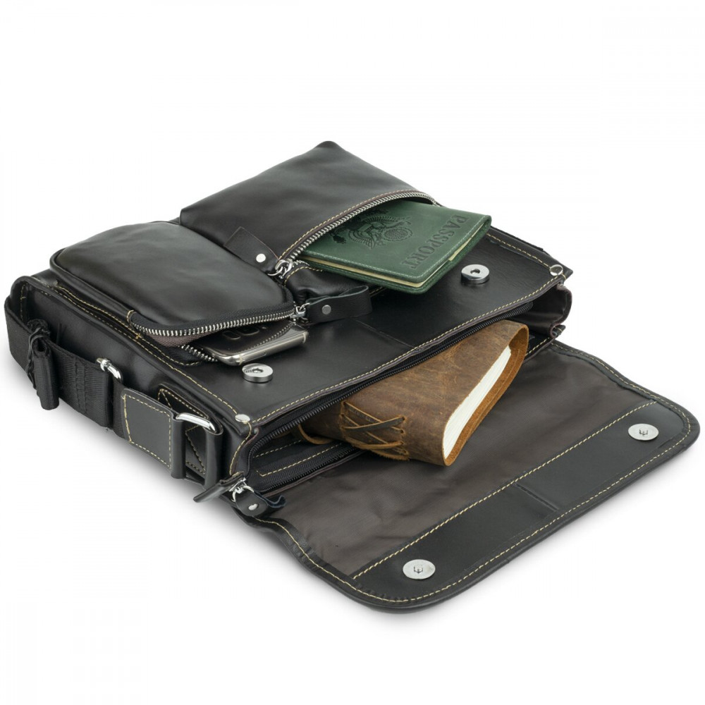 Чоловіча сумка через плече з натуральної шкіри чорна Vintage Чоловіча сумка через плече з натуральної шкіри чорна Vintage