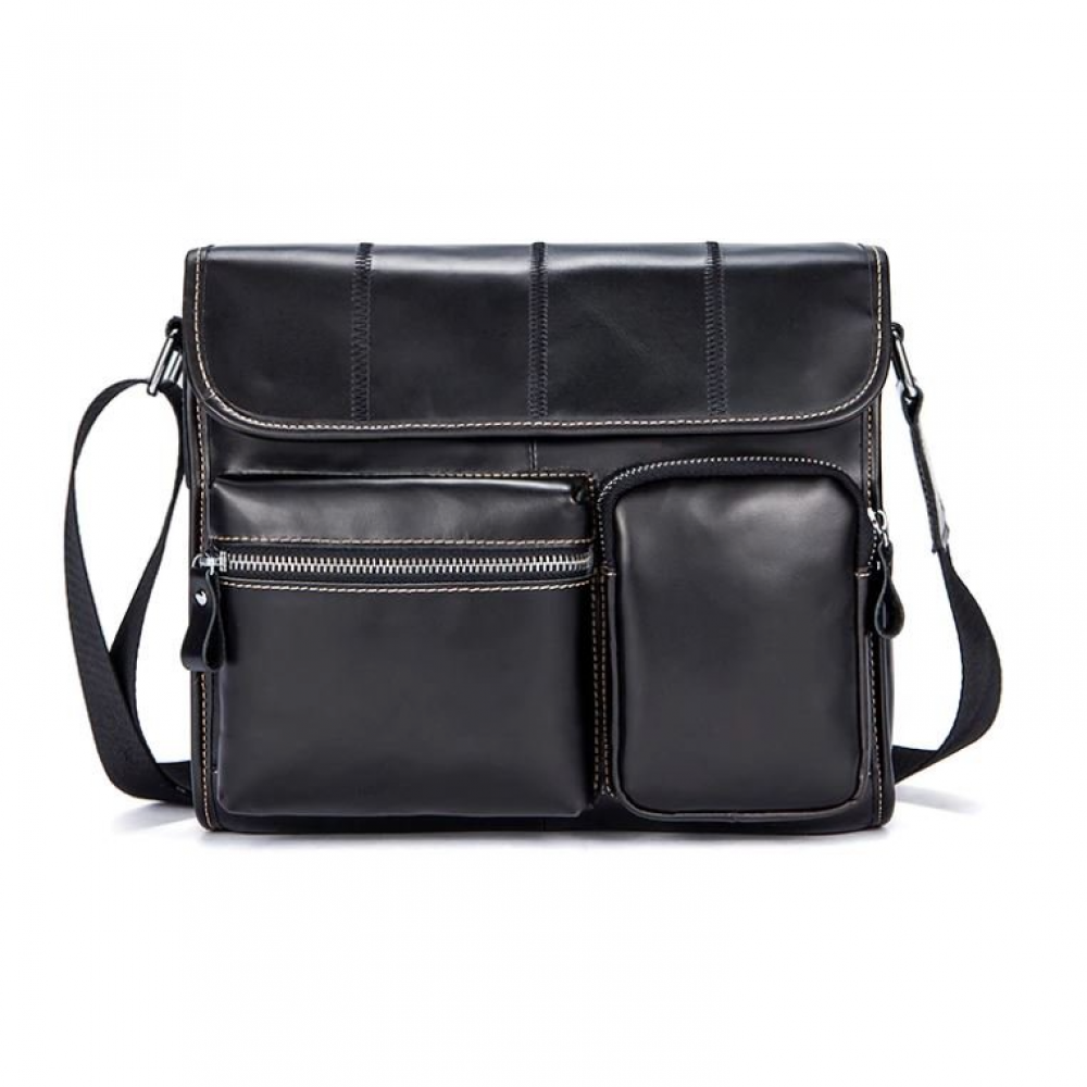 Чоловіча сумка через плече з натуральної шкіри чорна Vintage Чоловіча сумка через плече з натуральної шкіри чорна Vintage