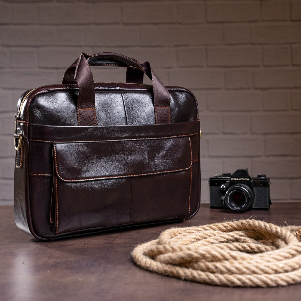 Чоловічий портфель з натуральної шкіри рудий темний Vintage Чоловічий портфель з натуральної шкіри рудий темний Vintage