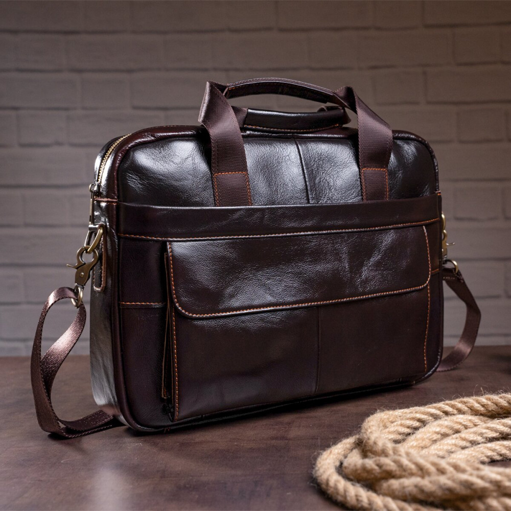Чоловічий портфель з натуральної шкіри рудий темний Vintage Чоловічий портфель з натуральної шкіри рудий темний Vintage