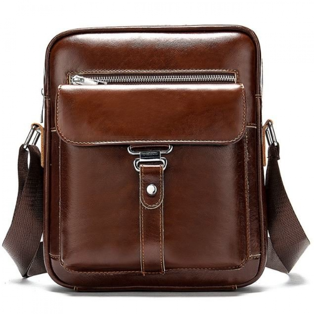 Мужская сумка через плечо из натуральной кожи коричневая Vintage