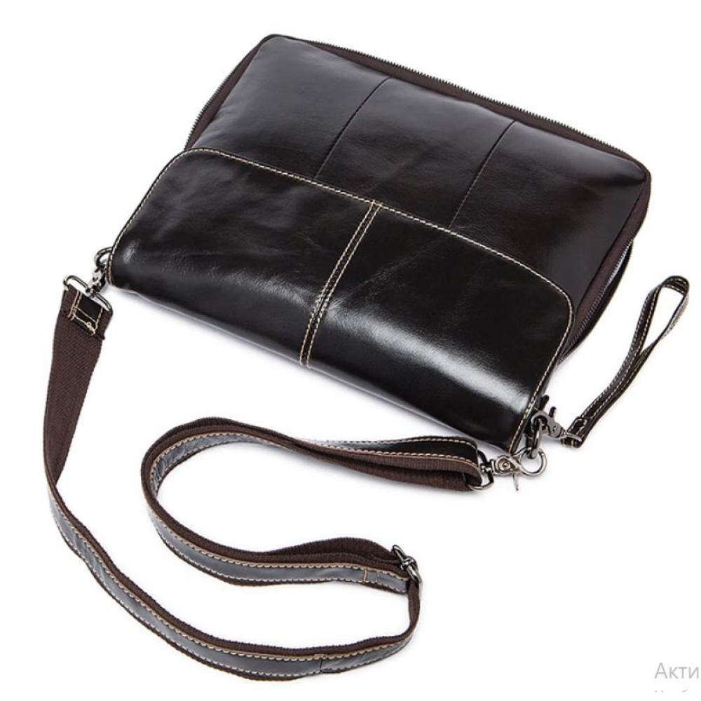 Мужская сумка через плечо (клатч) из натуральной кожи черная Vintage