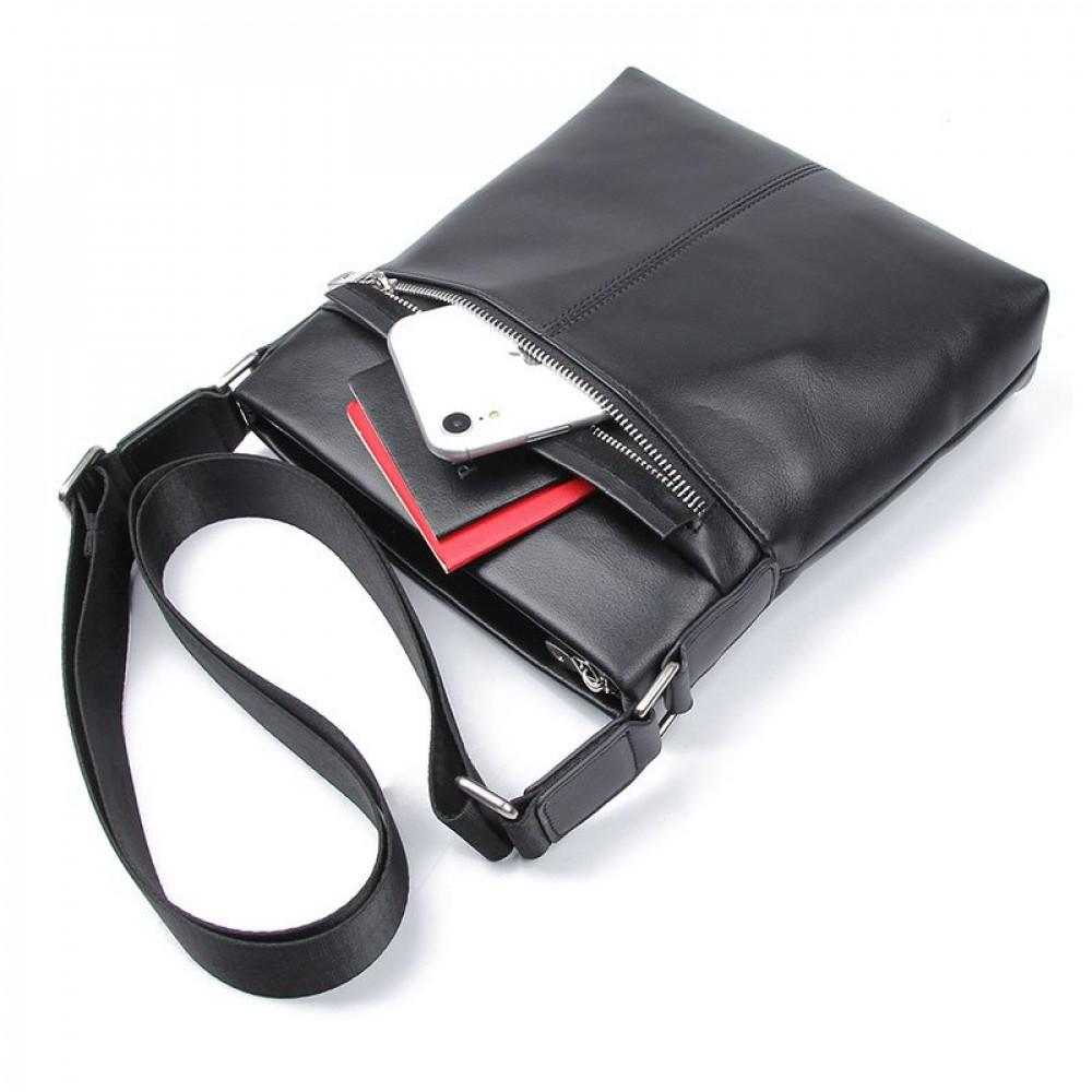Чоловіча сумка через плече з натуральної шкіри чорна Vintage