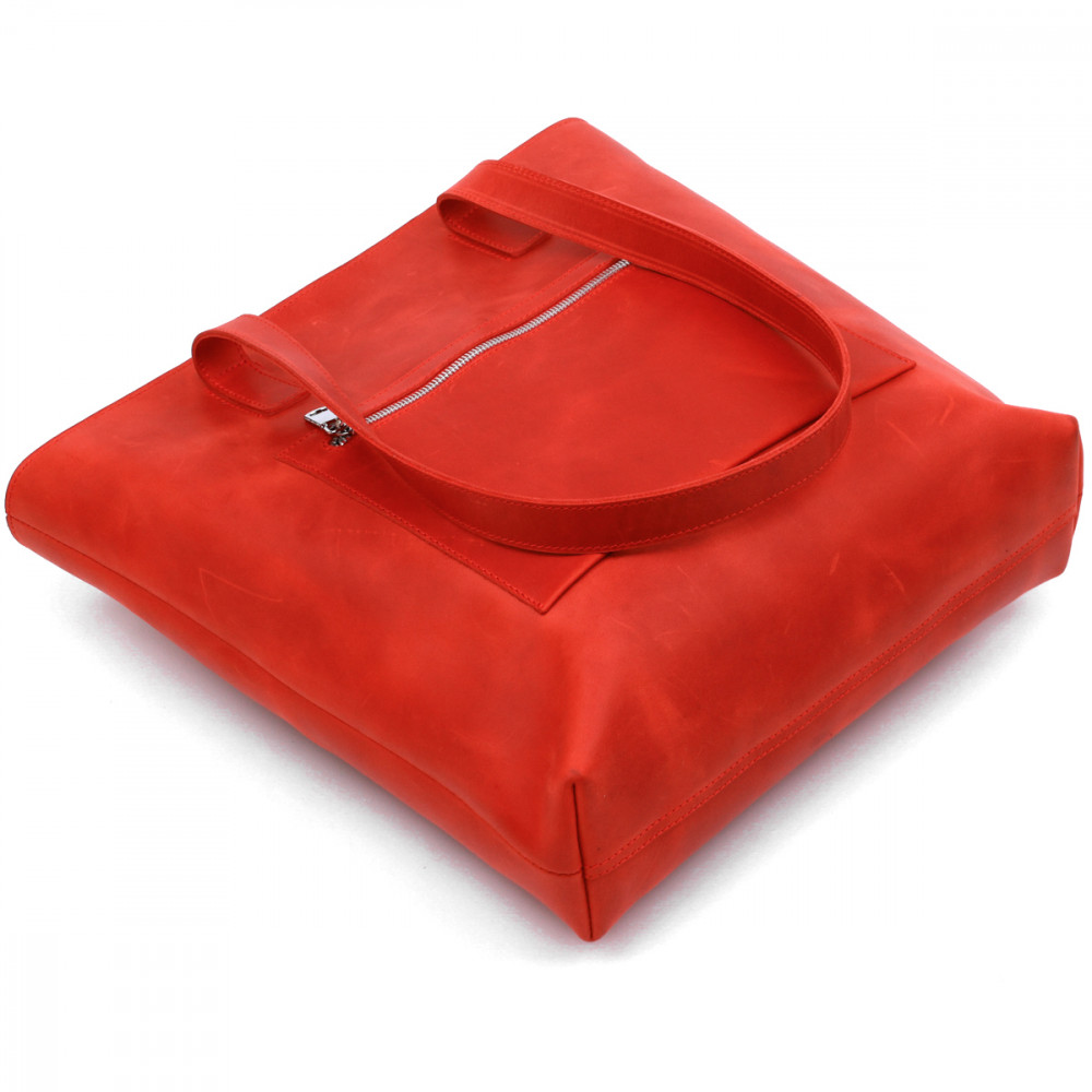 Женская сумка шоппер из натуральной кожи красная винтаж Shvigel