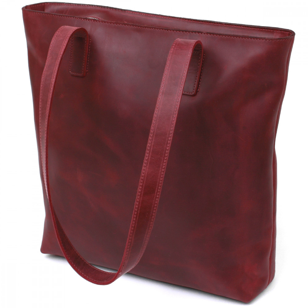 Женская сумка шоппер из натуральной кожи бордовая винтаж Shvigel