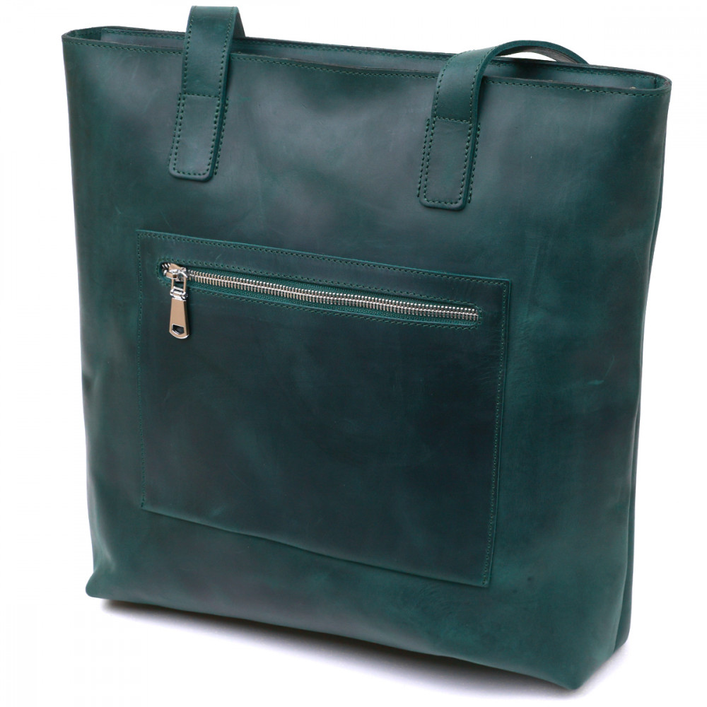 Женская сумка шоппер из натуральной кожи зеленая винтаж Shvigel