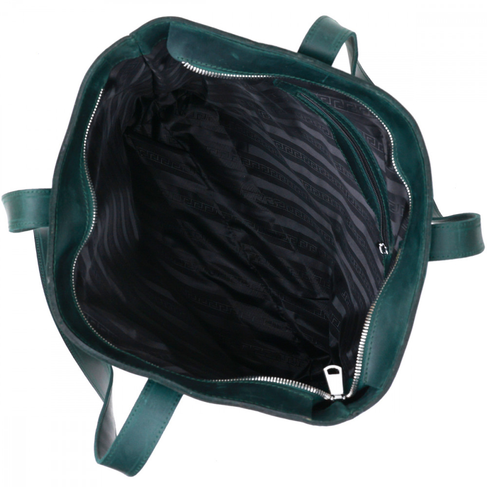 Женская сумка шоппер из натуральной кожи зеленая винтаж Shvigel