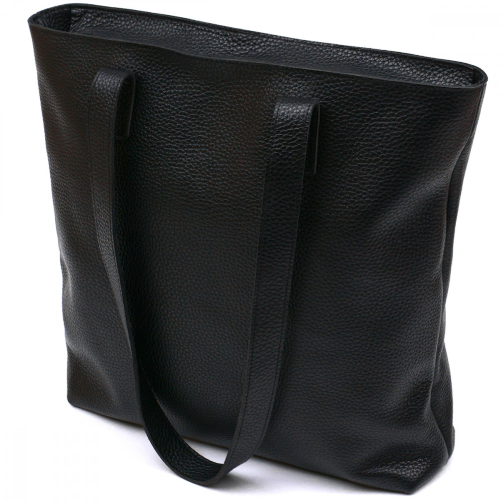Жіноча сумка шопер з натуральної шкіри чорна фактурна Shvigel