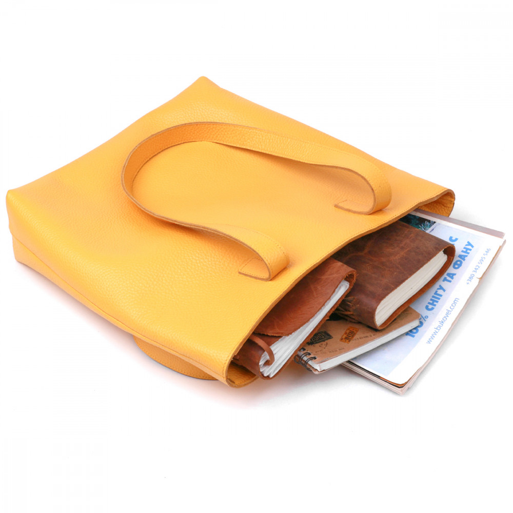 Жіноча сумка шоппер з натуральної шкіри жовта фактурна Shvigel