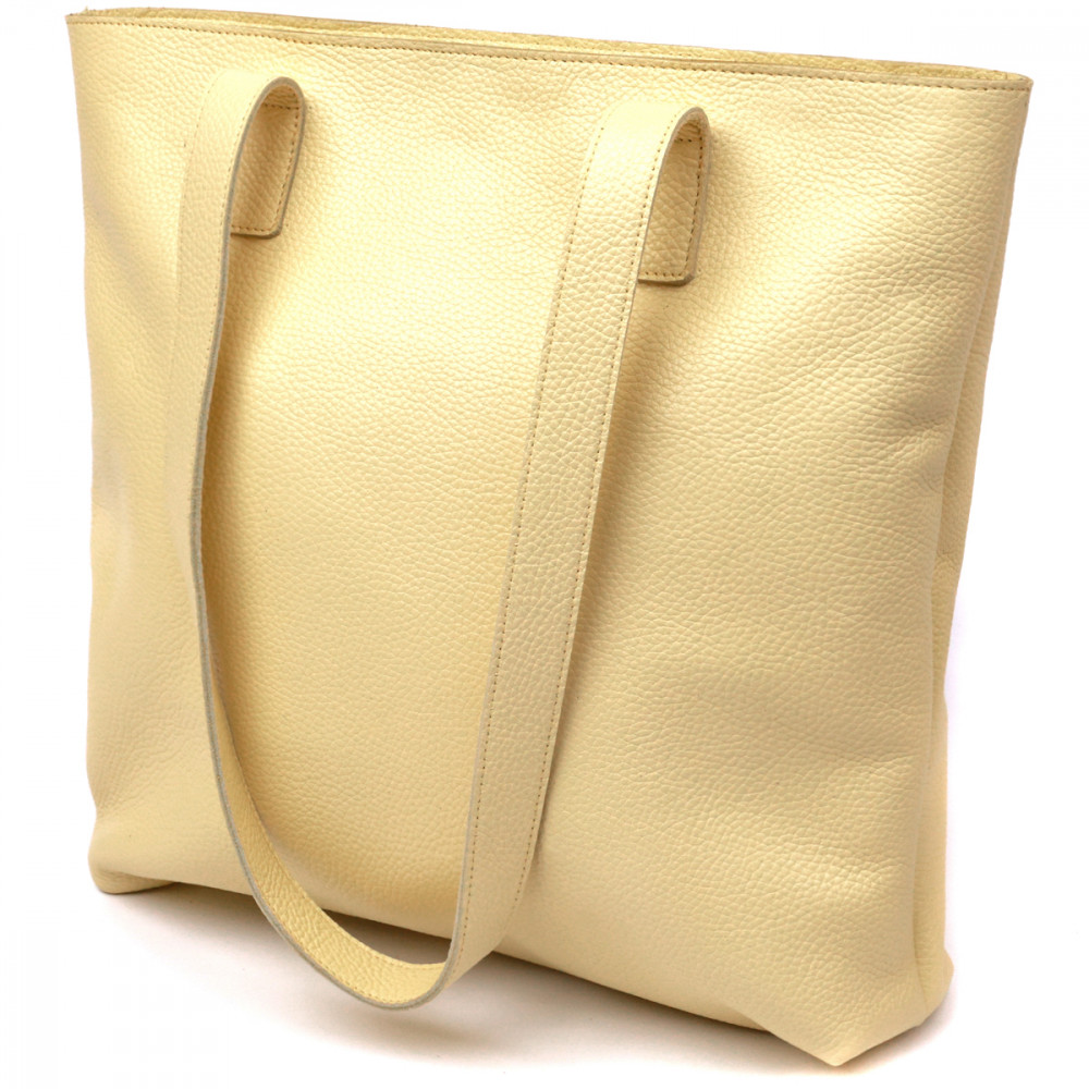 Женская сумка шоппер из натуральной кожи бежевая фактурная Shvigel