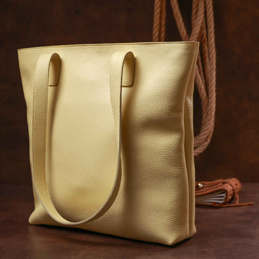 Жіноча сумка шоппер з натуральної шкіри бежева фактурна Shvigel