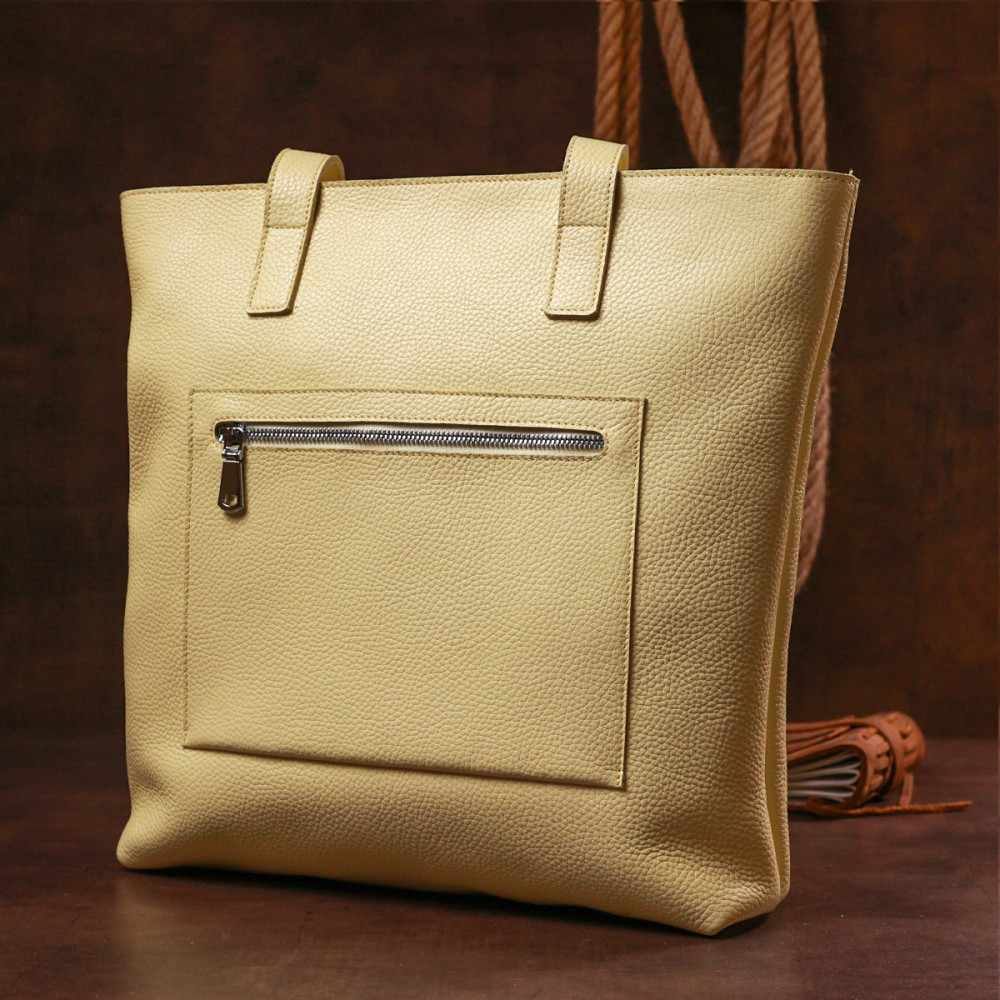 Женская сумка шоппер из натуральной кожи бежевая фактурная Shvigel