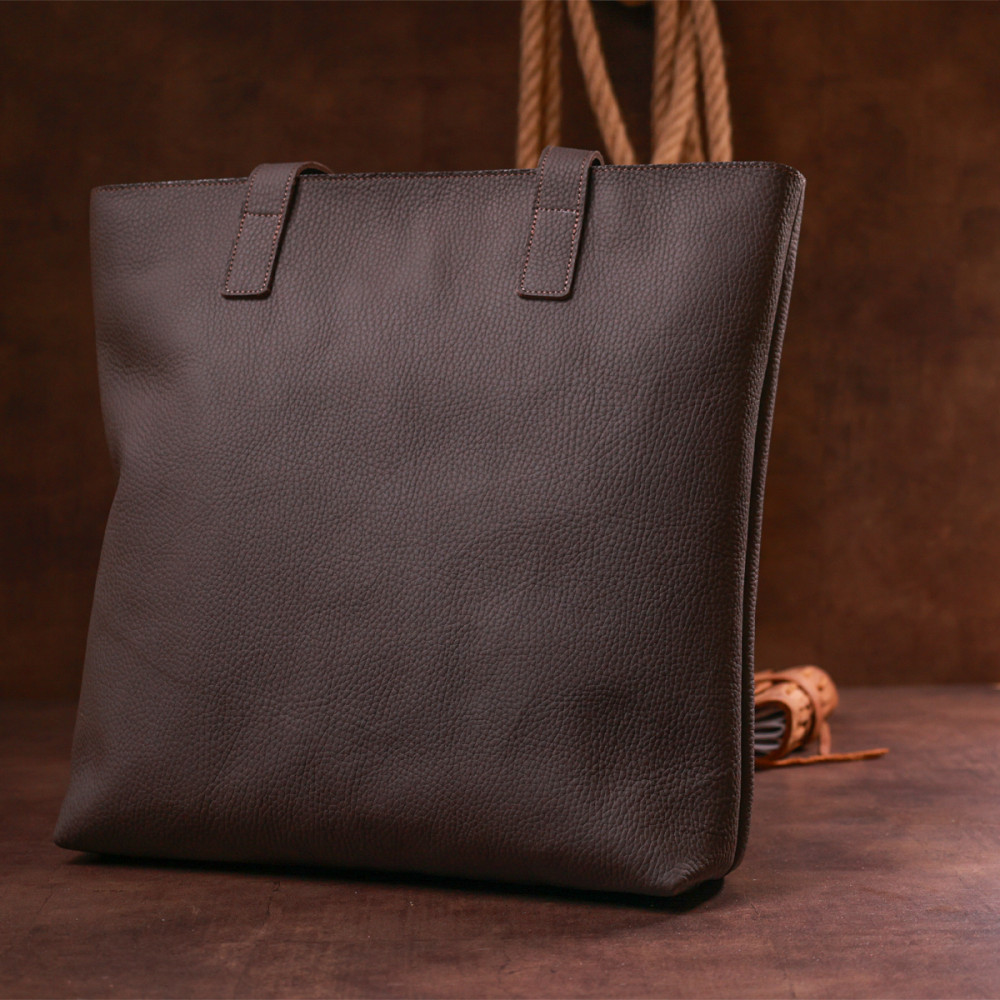 Женская сумка шоппер из натуральной кожи коричневая фактурная Shvigel