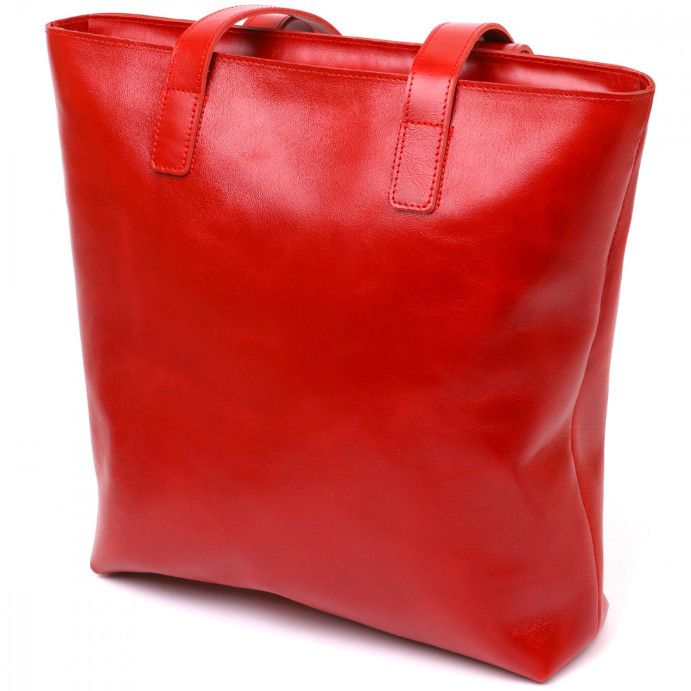 Женская сумка шоппер из натуральной кожи красная гладкая Shvigel