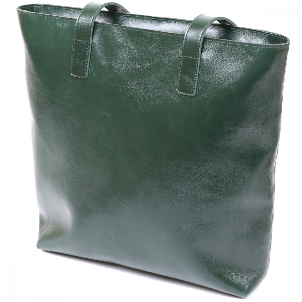 Женская сумка шоппер из натуральной кожи зеленая гладкая Shvigel