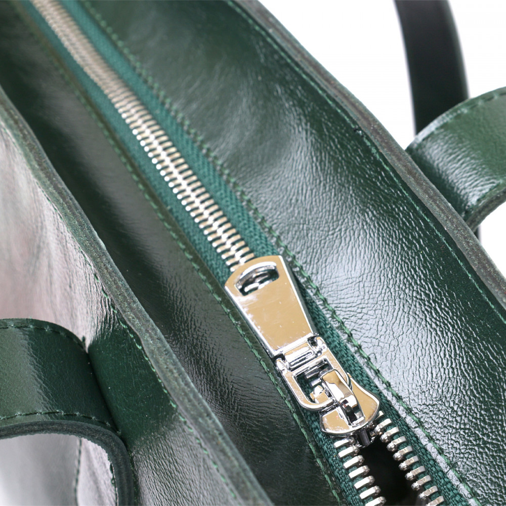 Женская сумка шоппер из натуральной кожи зеленая гладкая Shvigel