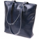 Жіноча сумка шоппер з натуральної шкіри синя гладка Shvigel