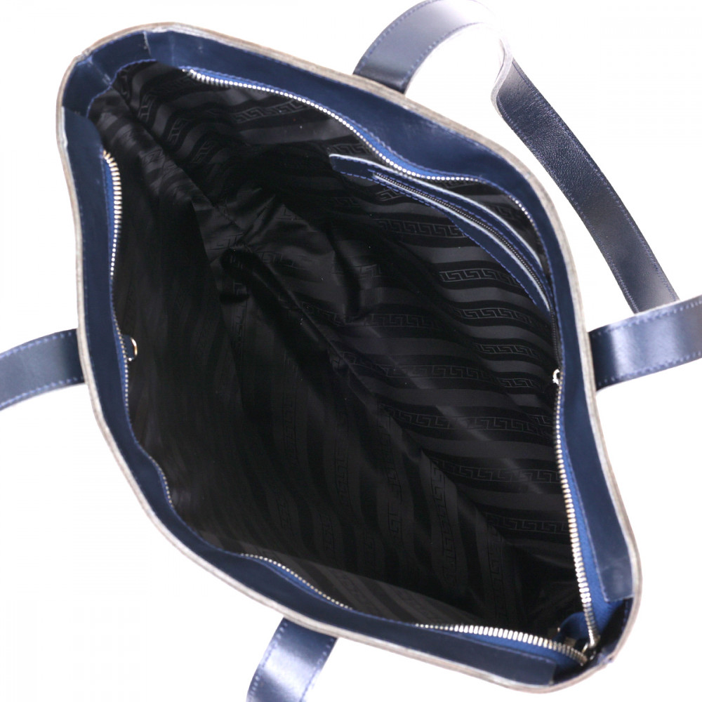 Жіноча сумка шоппер з натуральної шкіри синя гладка Shvigel