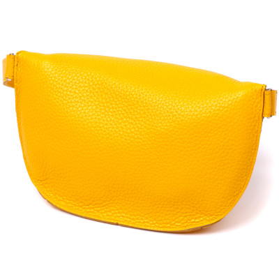 Жіноча сумка бананка з натуральної шкіри жовта фактурна Shvigel