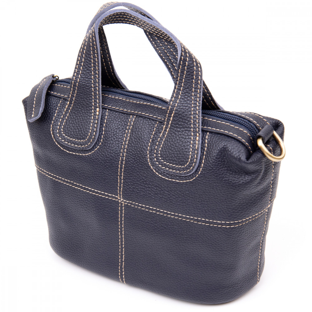 Женская сумка базовая из натуральной кожи синяя Vintage