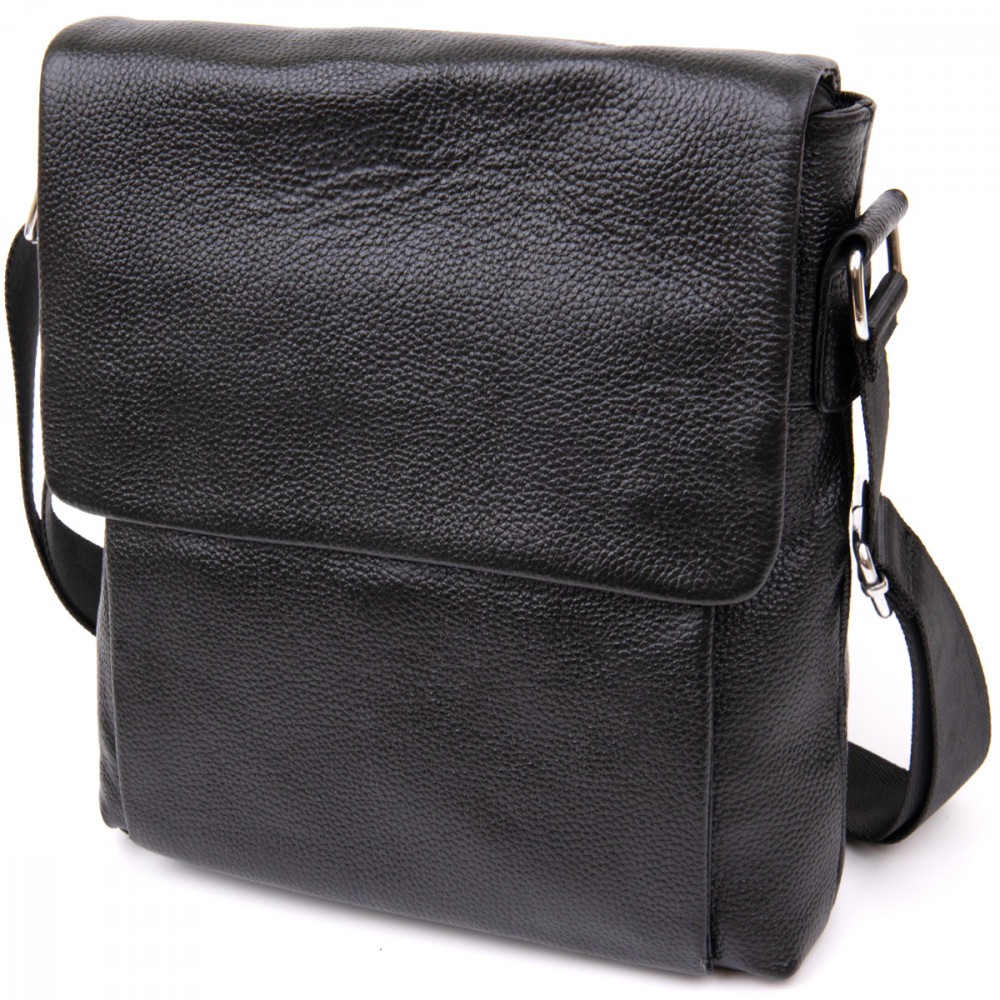 Чоловіча сумка через плече з натуральної шкіри чорна Vintage Чоловіча сумка через плече з натуральної шкіри чорна Vintage