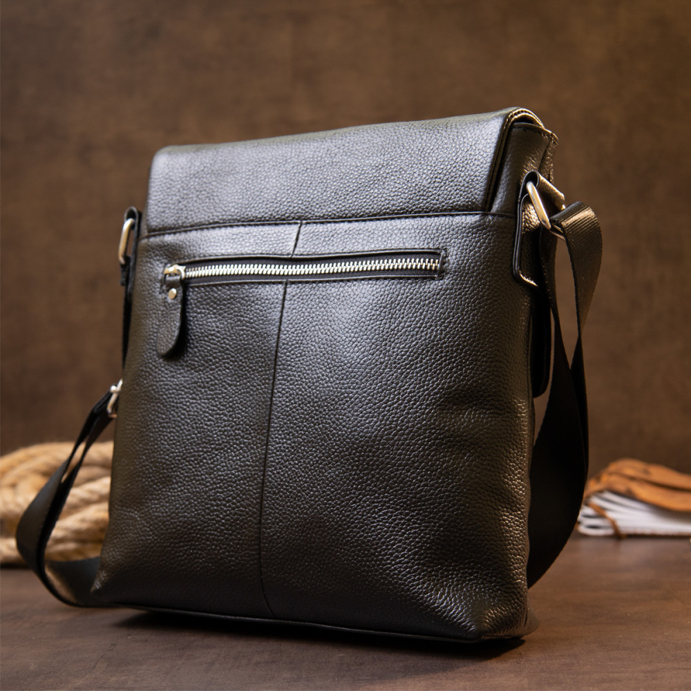 Чоловіча сумка через плече з натуральної шкіри чорна Vintage Чоловіча сумка через плече з натуральної шкіри чорна Vintage